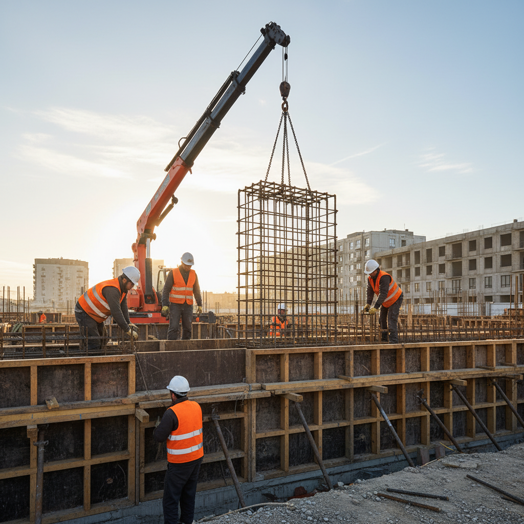Assembled rebar cages being placed on Ontario jobsite, sequenced delivery supporting an on-time pour