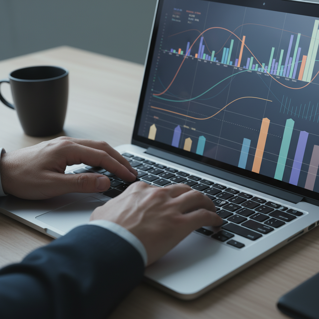 Close-up of laptop with analytics visuals for AI-powered SEO content optimization