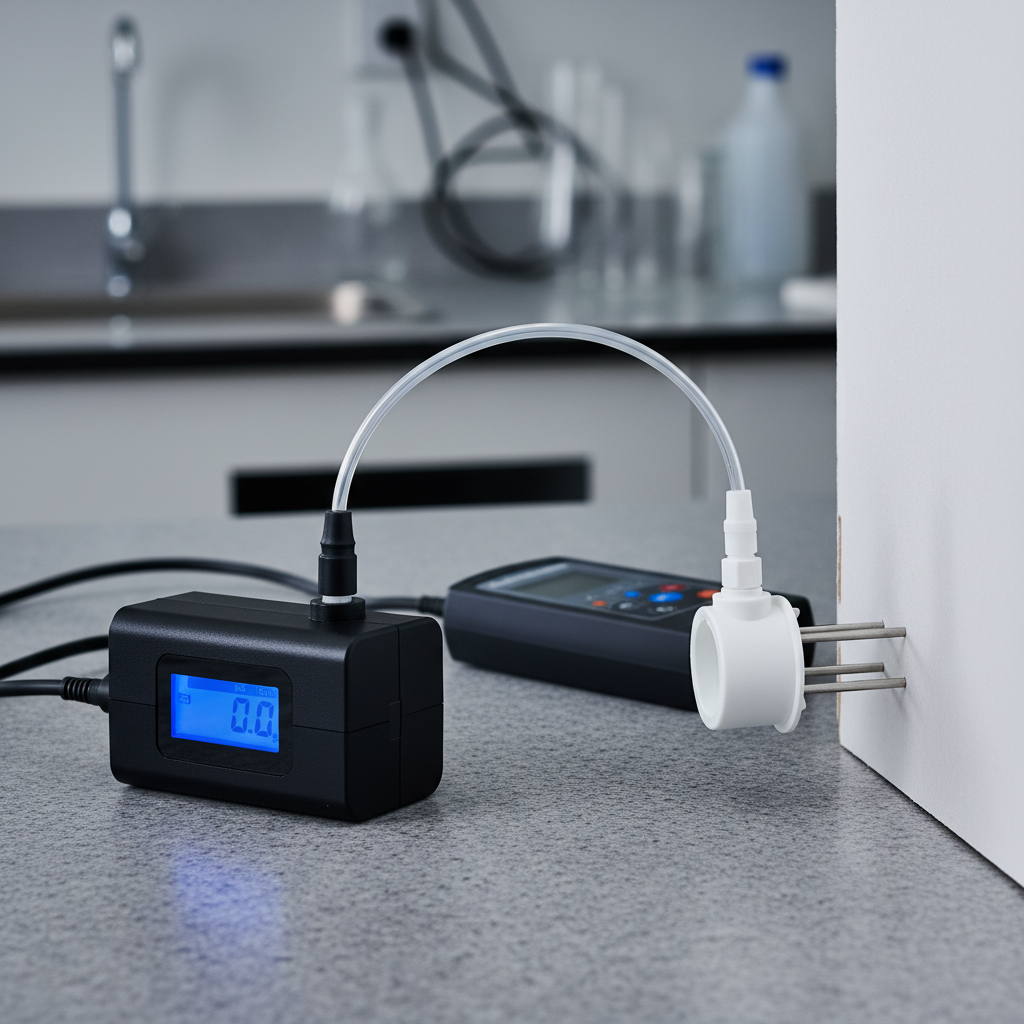 Close-up of mold air sampling cassette and moisture meter used in mold inspection and testing