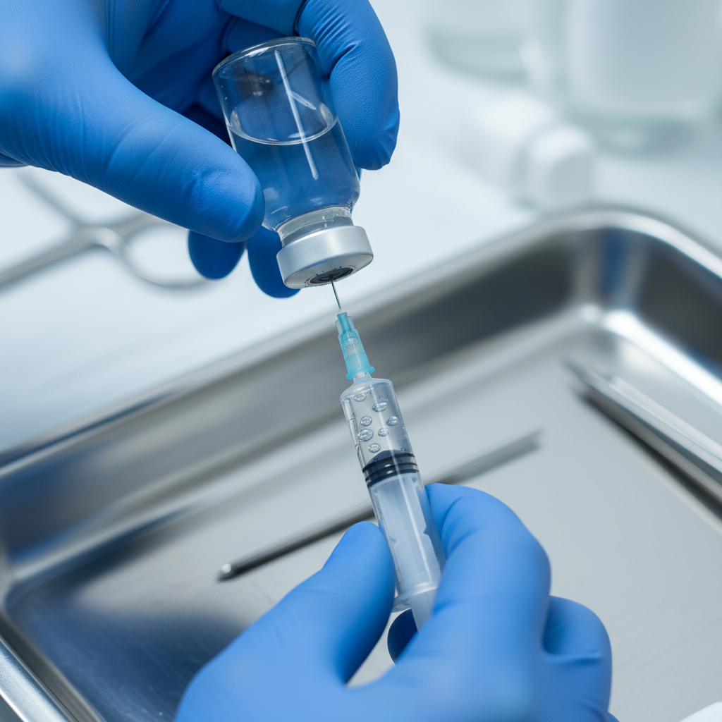 Close-up of clinic-prepared monthly Sublocade injection, illustrating extended-release treatment logistics and planning