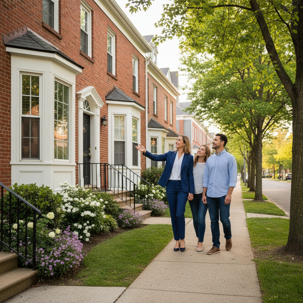 Realtor guiding buyers on a townhouse tour in Waterloo Regional Municipality, demonstrating buyer representation in action