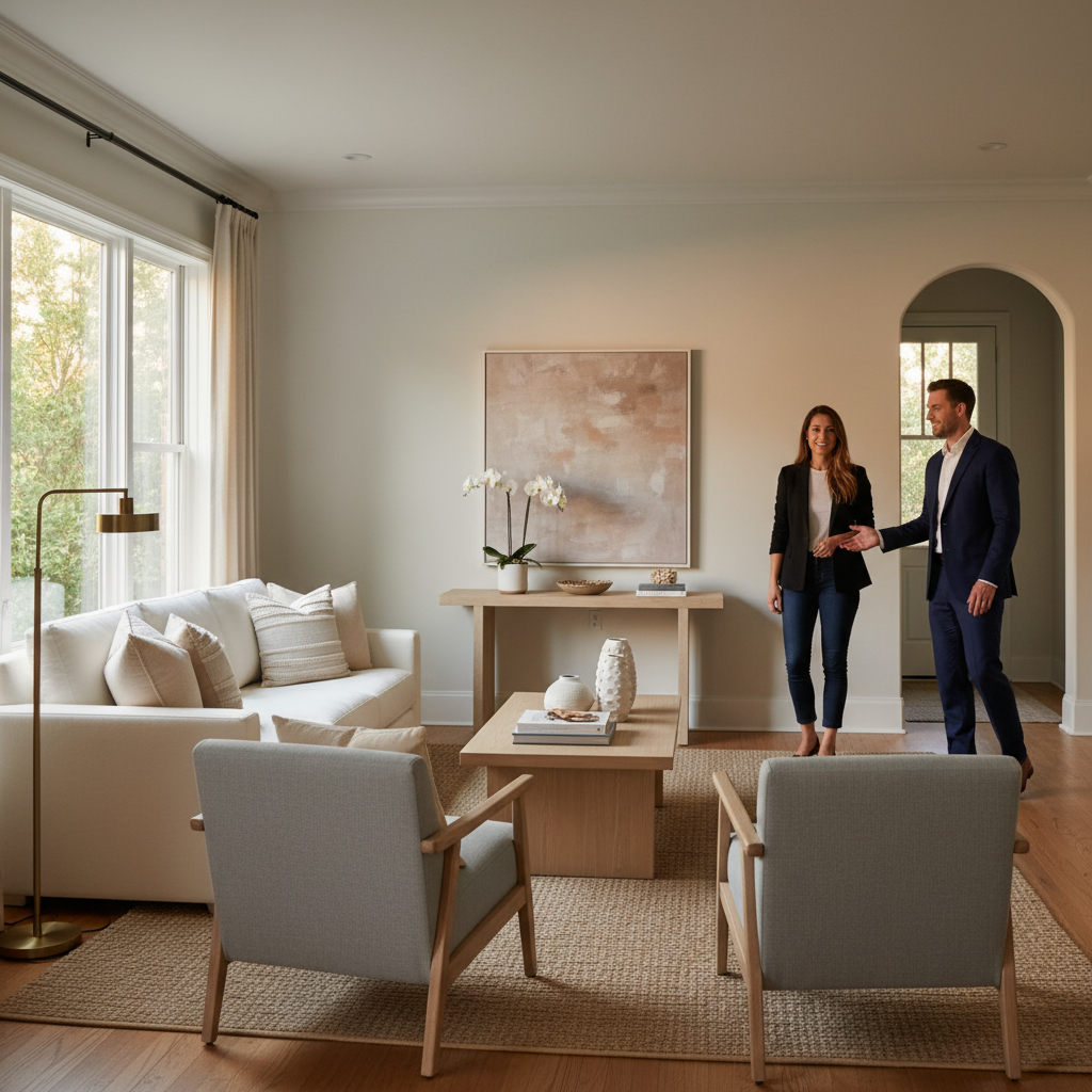 Open house scene staged by a seller’s agent with neutral decor, illustrating best practices for showings in Cambridge and the GTA