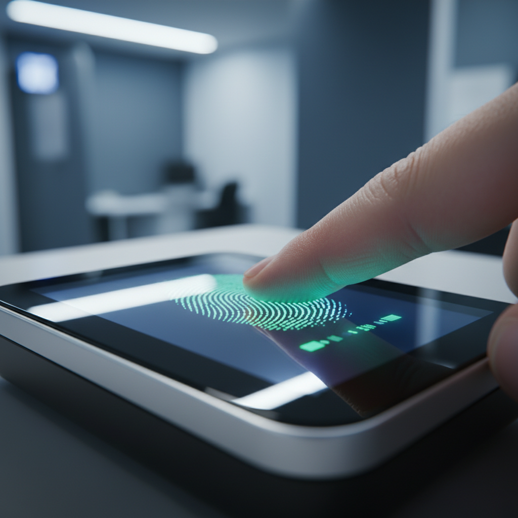 Close-up biometric fingerprint scan illustrating Canada work permit biometrics requirements in processing fee context