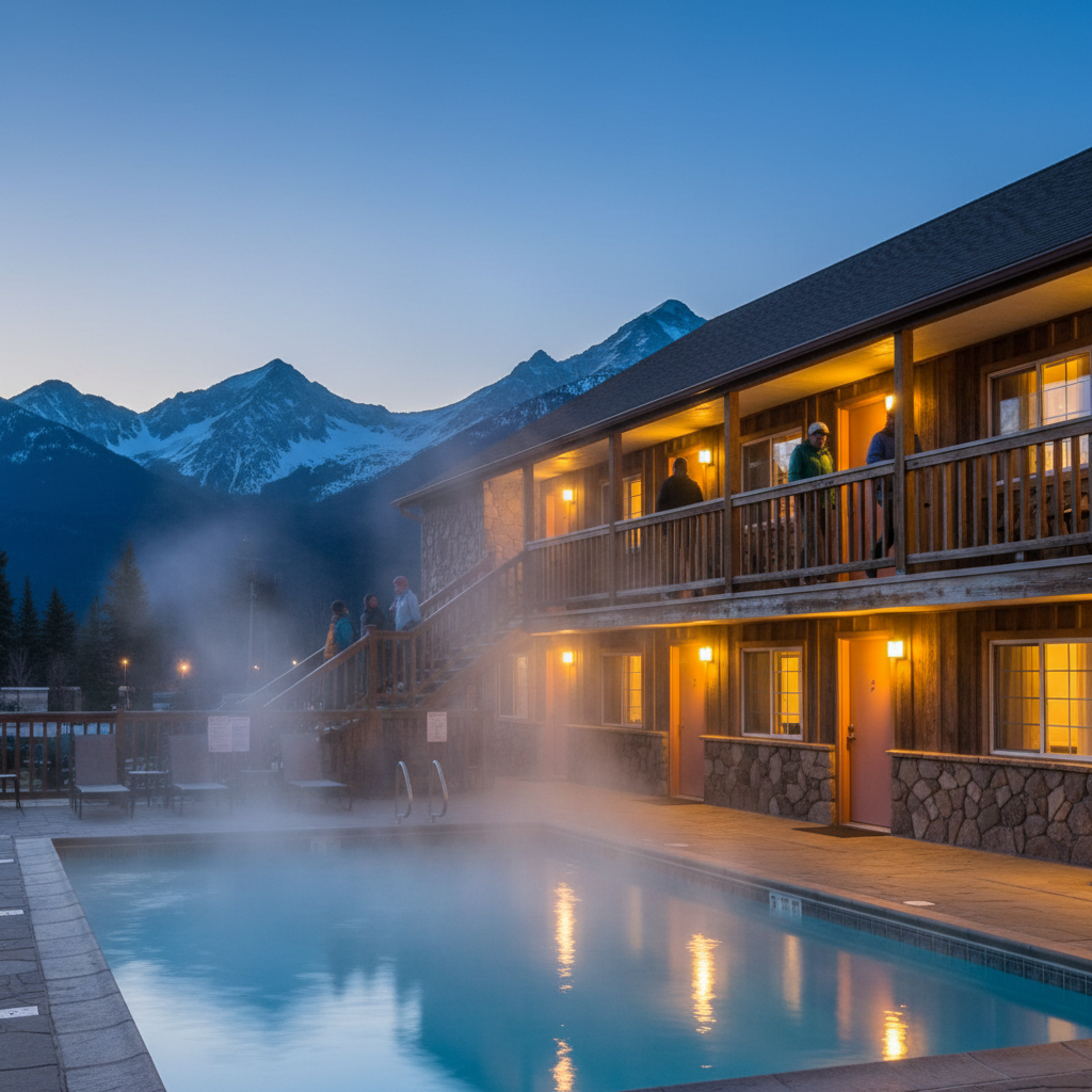 Outdoor heated pool at a North Conway motel in the White Mountains, ideal for families seeking cheap hotel rooms with value
