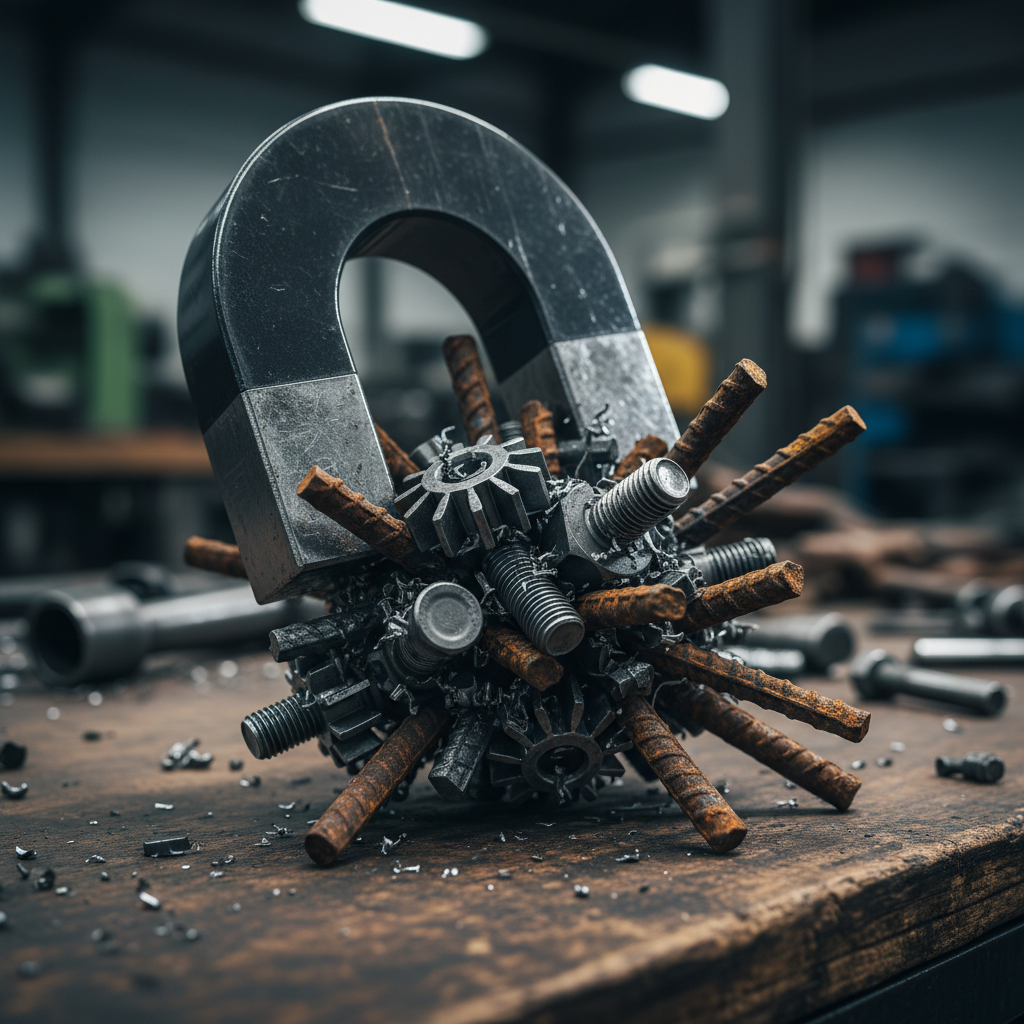 Close-up magnet grabbing mixed ferrous steel scrap pieces to evaluate steel scrap value in a Toronto-area yard