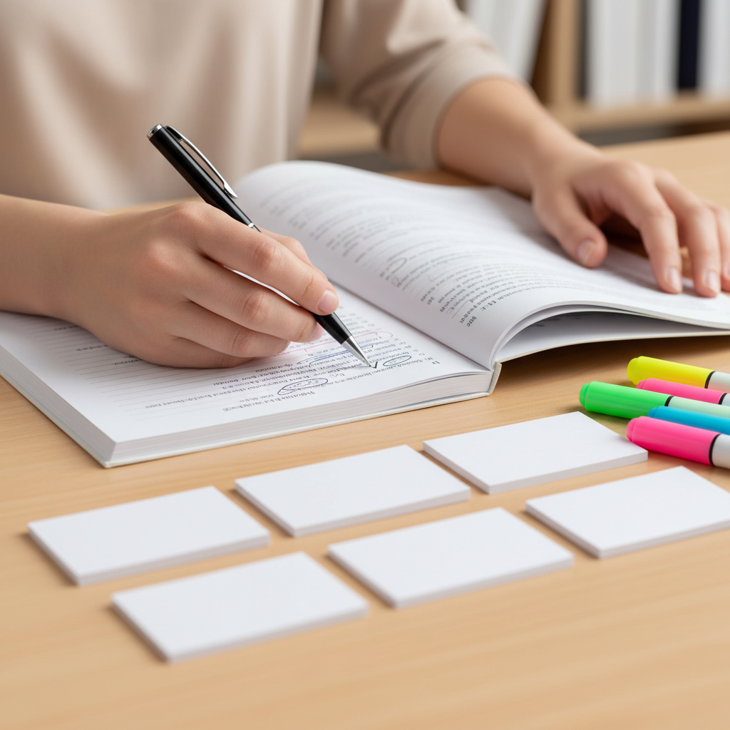 Detail shot of CAPM study planning with index cards, highlighting how to manage CAPM certification cost with focused preparation