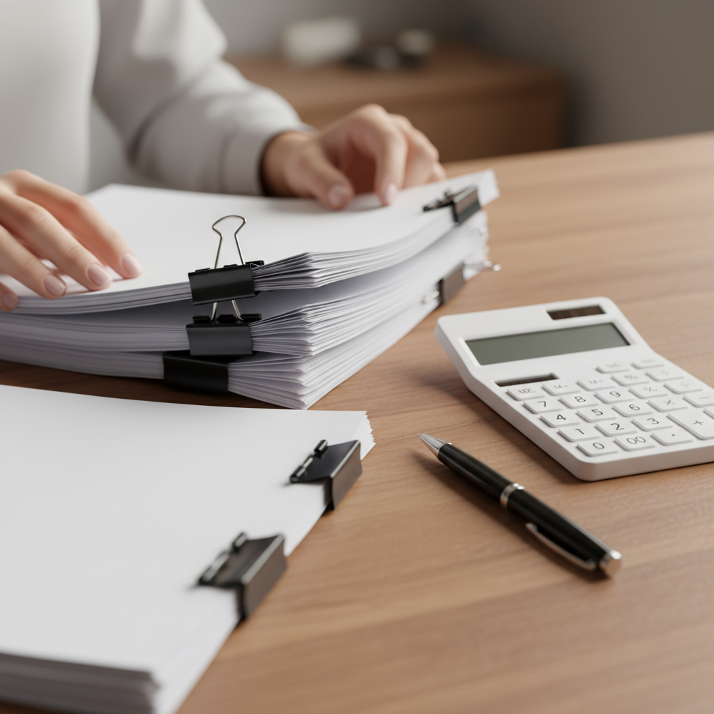 Close-up of invoices and calculator illustrating cash flow management tasks for SMEs in Parramatta