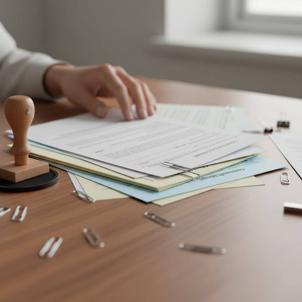 Close-up of organizing municipal and provincial permit applications for a Toronto business, illustrating a licensing and permits checklist