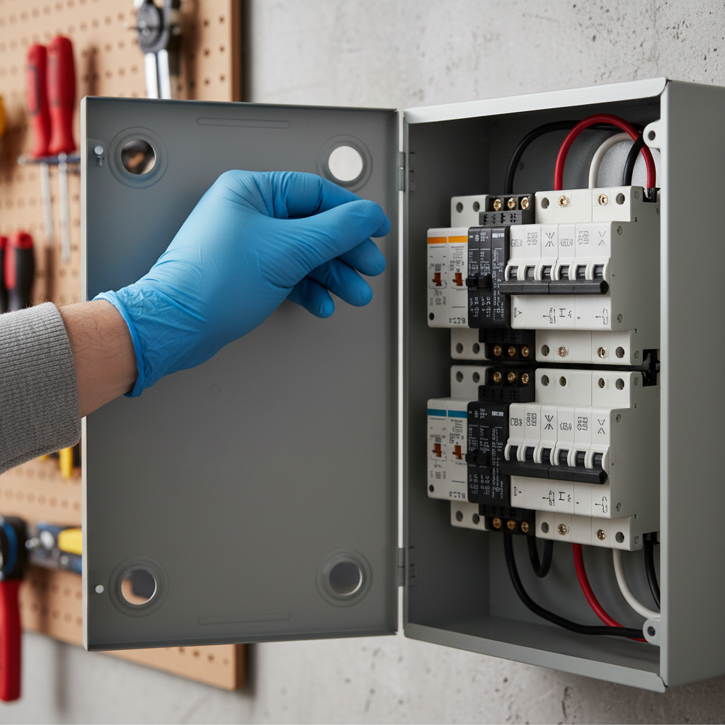 Close-up inspection of a home electrical panel during a Surrey house tour, part of a thorough houses for sale in Surrey checklist