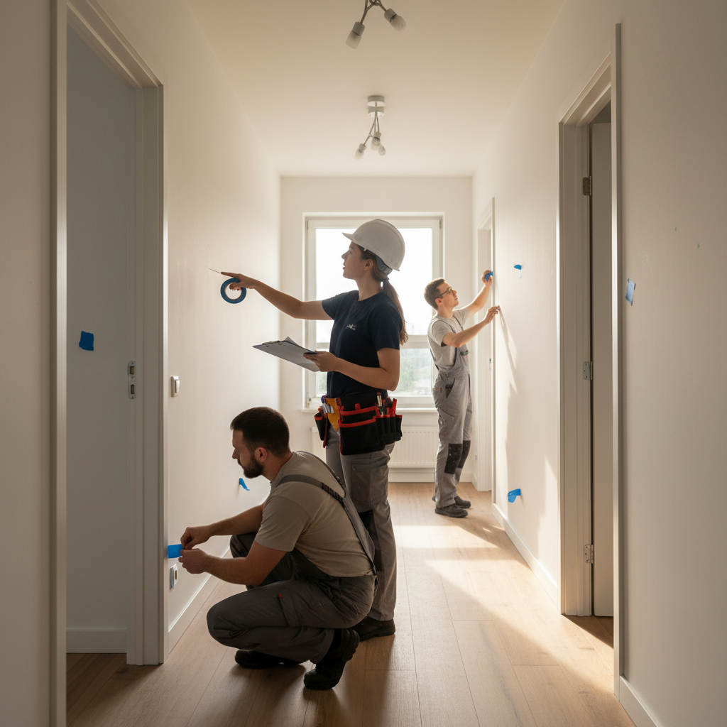 Renovation team completing a final QA walkthrough with a checklist during an apartment turnover in London ON