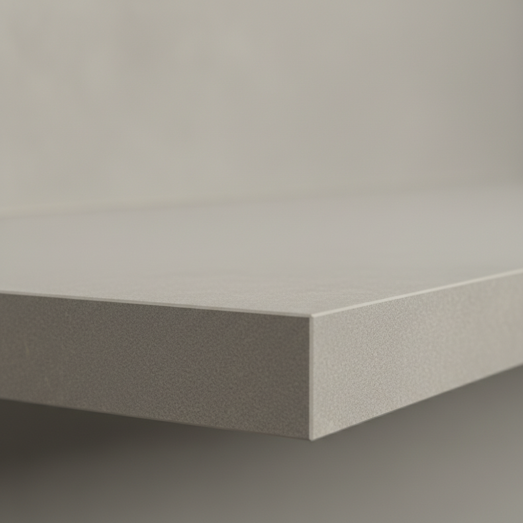 Close-up of postformed laminate countertop edge and integrated backsplash for apartment kitchen countertop replacement