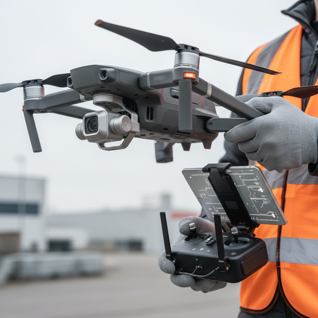 Close-up of professional drone gimbal camera for real estate drone aerial view