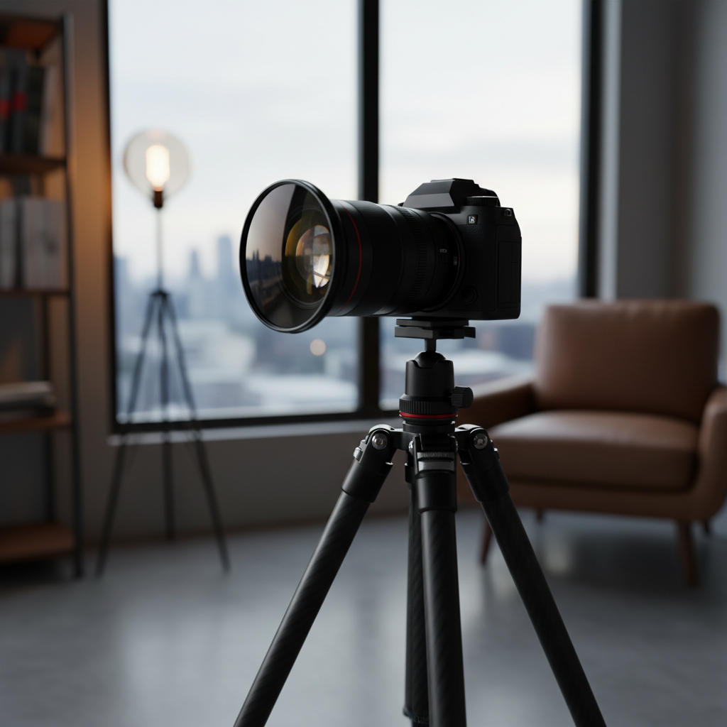 Close-up of professional camera on tripod capturing interior HDR photo for realtor photography in Maple Ridge