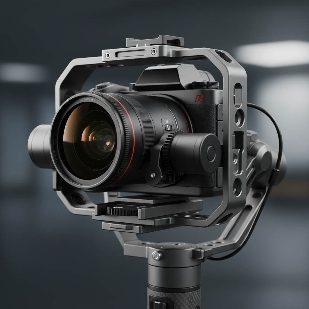 Detail shot of professional gimbal and mirrorless camera for real estate videography with wide-angle lens and ND filter