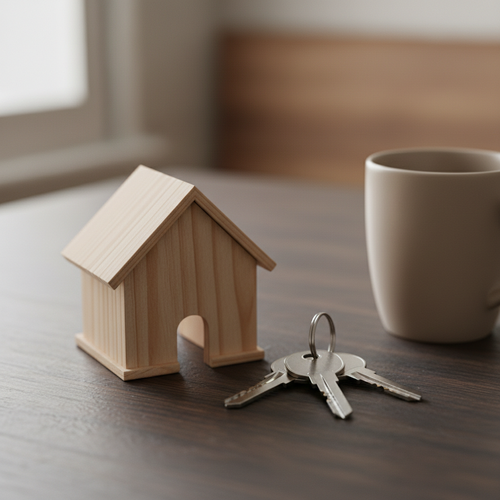 Close-up house keys and model home symbolizing Edmonton new listings readiness with MLS alerts and offer prep