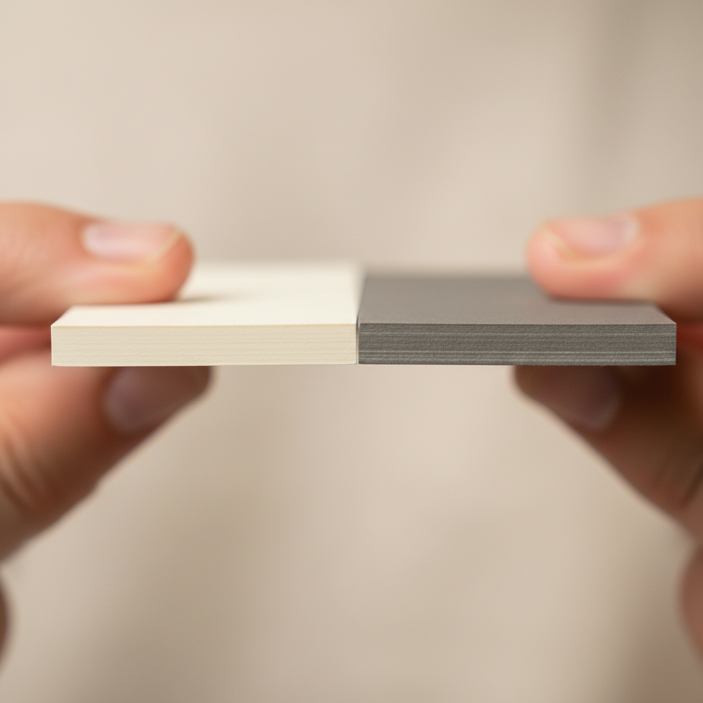 Comparing postcard vs business card thickness for realtor prospecting on 14pt and 16pt stocks