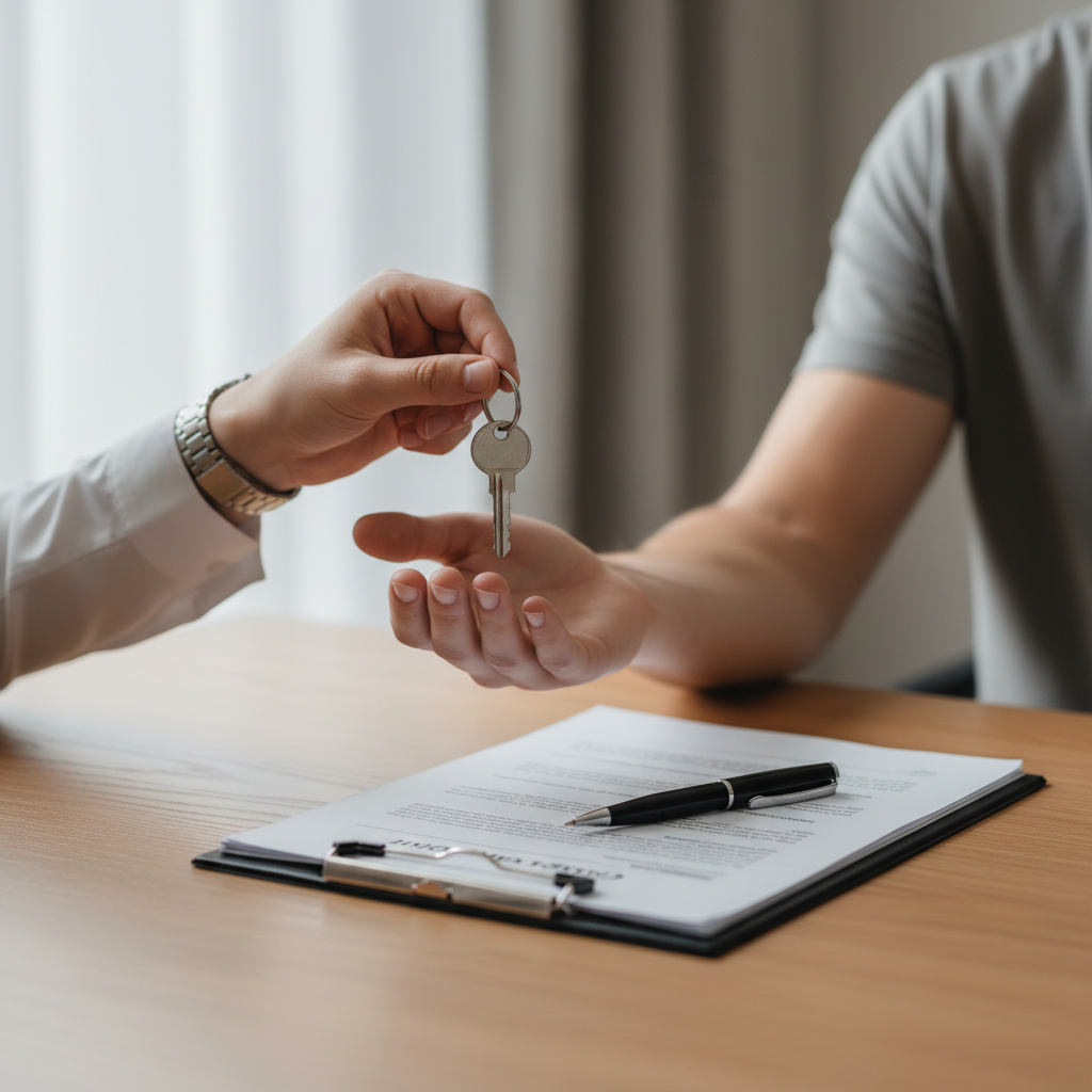 Key handover close-up illustrating negotiation and closing steps used by the largest residential real estate companies and boutique advisors