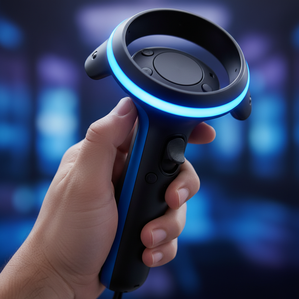 HTC Vive Pro controller close-up showing precision inputs for VR gaming at The Next Level