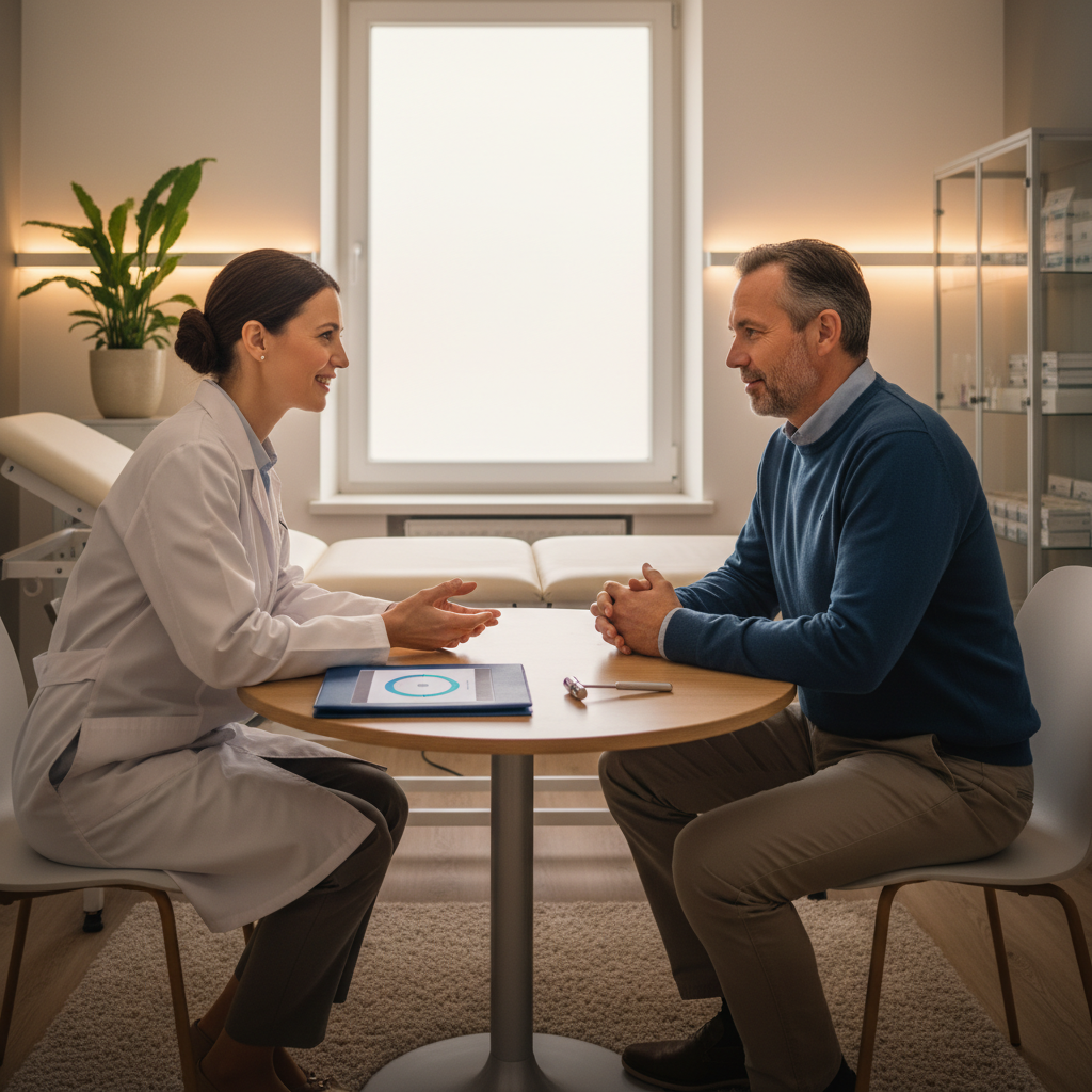 Private consultation at an Ontario care clinic discussing methadone, Suboxone, or monthly Sublocade options
