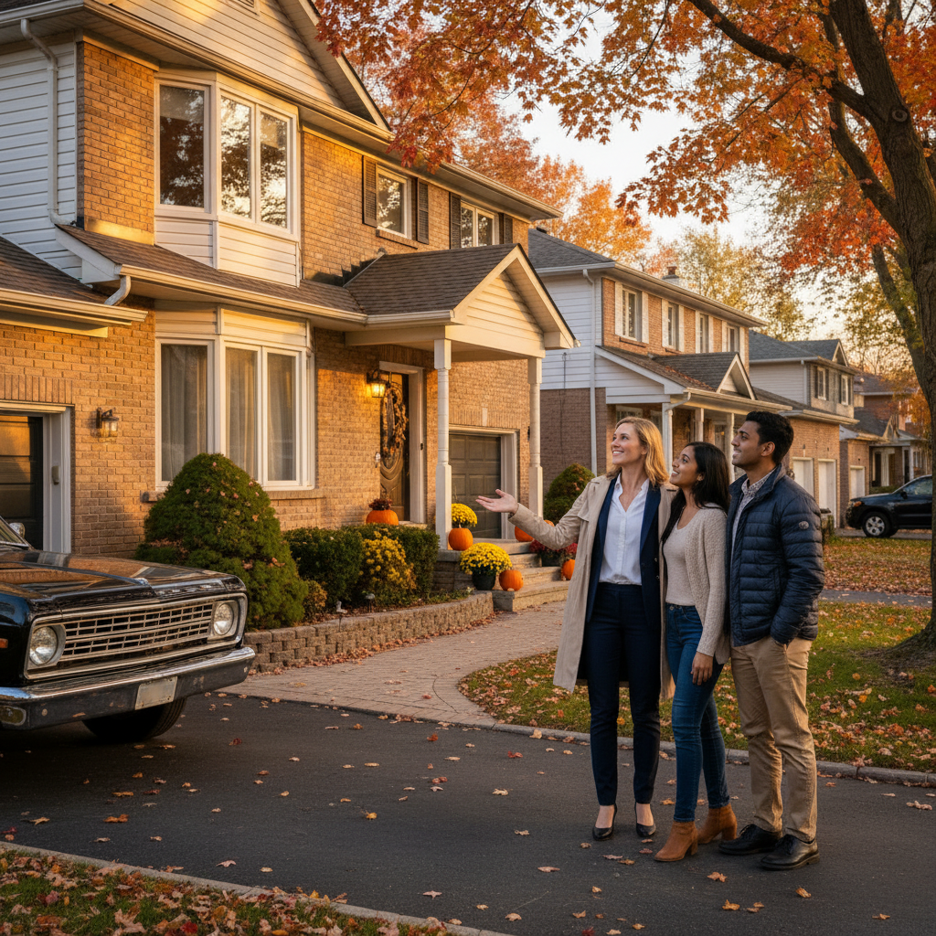 Realtor showing a Cambridge-area suburban home at golden hour, illustrating local buyer representation across Waterloo Region