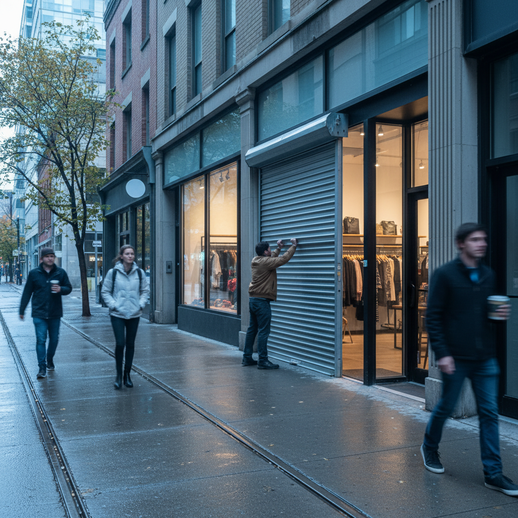 Canadian retail storefront opening for the day in Ontario, illustrating real-world exposures that drive business insurance decisions