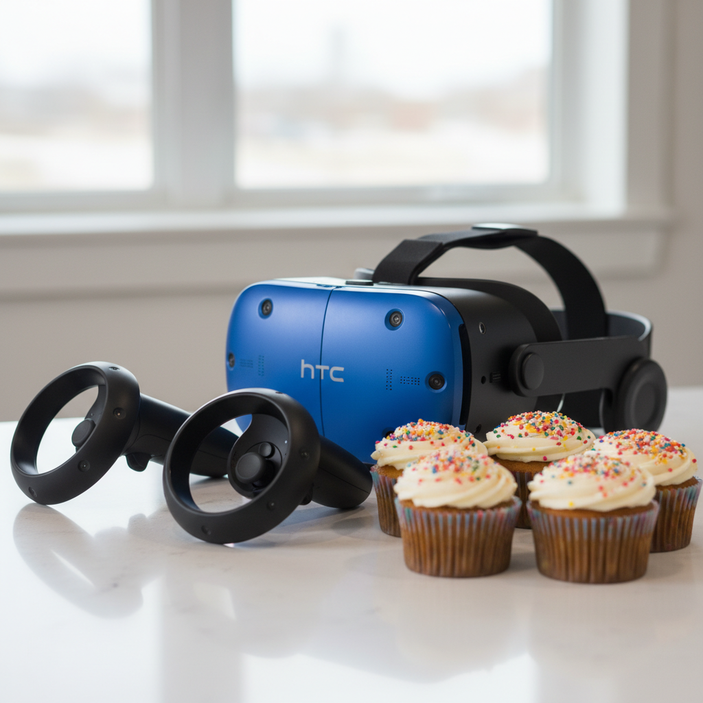HTC Vive Pro headset and motion controllers ready for a VR escape room birthday party at The Next Level in London, Ontario