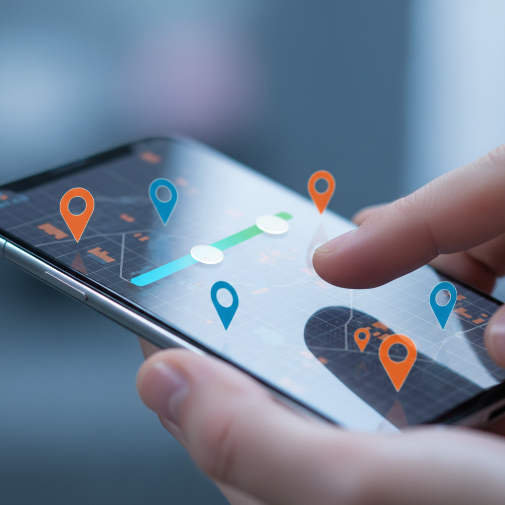 Close-up of a smartphone using real estate listings filters with map pins for GTA neighborhoods