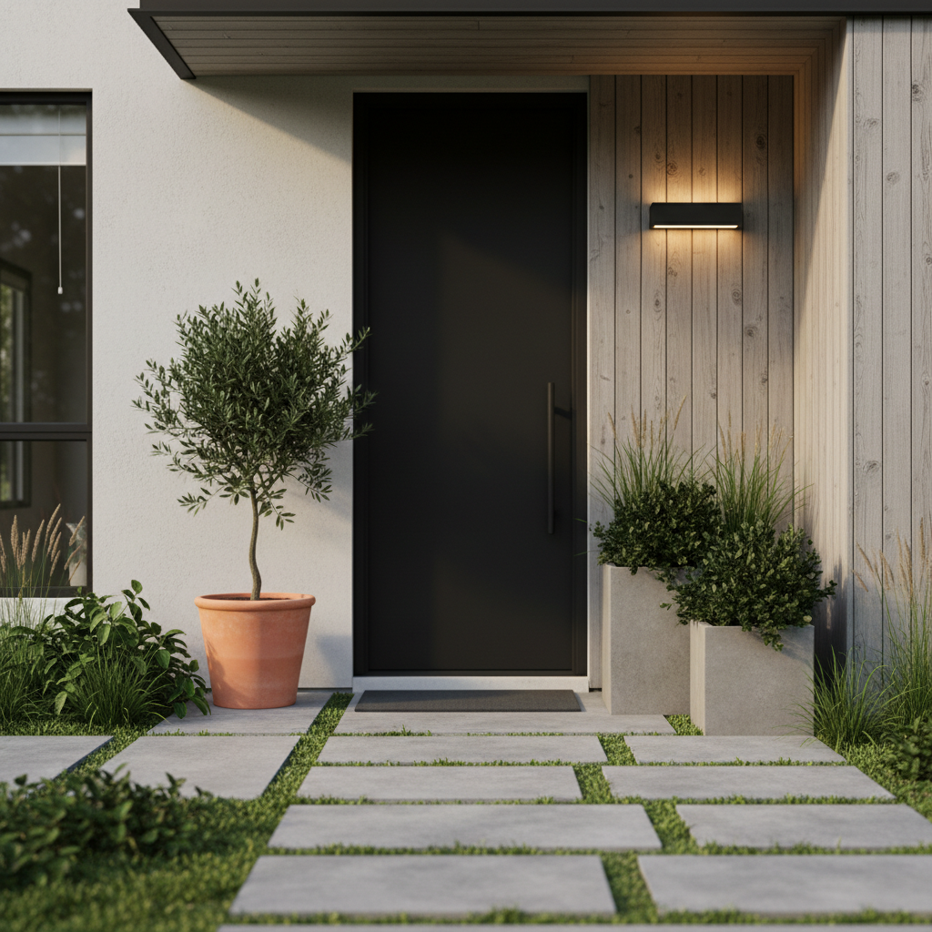 Modern Surrey townhouse entry close-up illustrating Metro Vancouver property search details