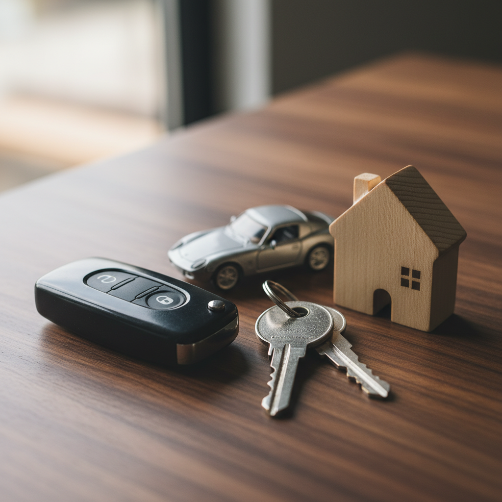 Keys with miniature car and house symbolizing best car and home insurance Ontario bundled policy planning