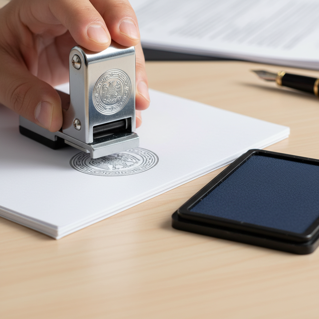 Close-up of embossed notary seal on affidavit paper for notary public services in Brampton