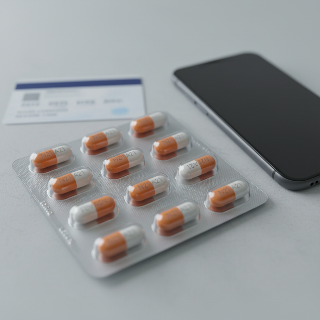 Close-up of buprenorphine/naloxone tablets and insurance card illustrating a Suboxone assistance program workflow in Ontario