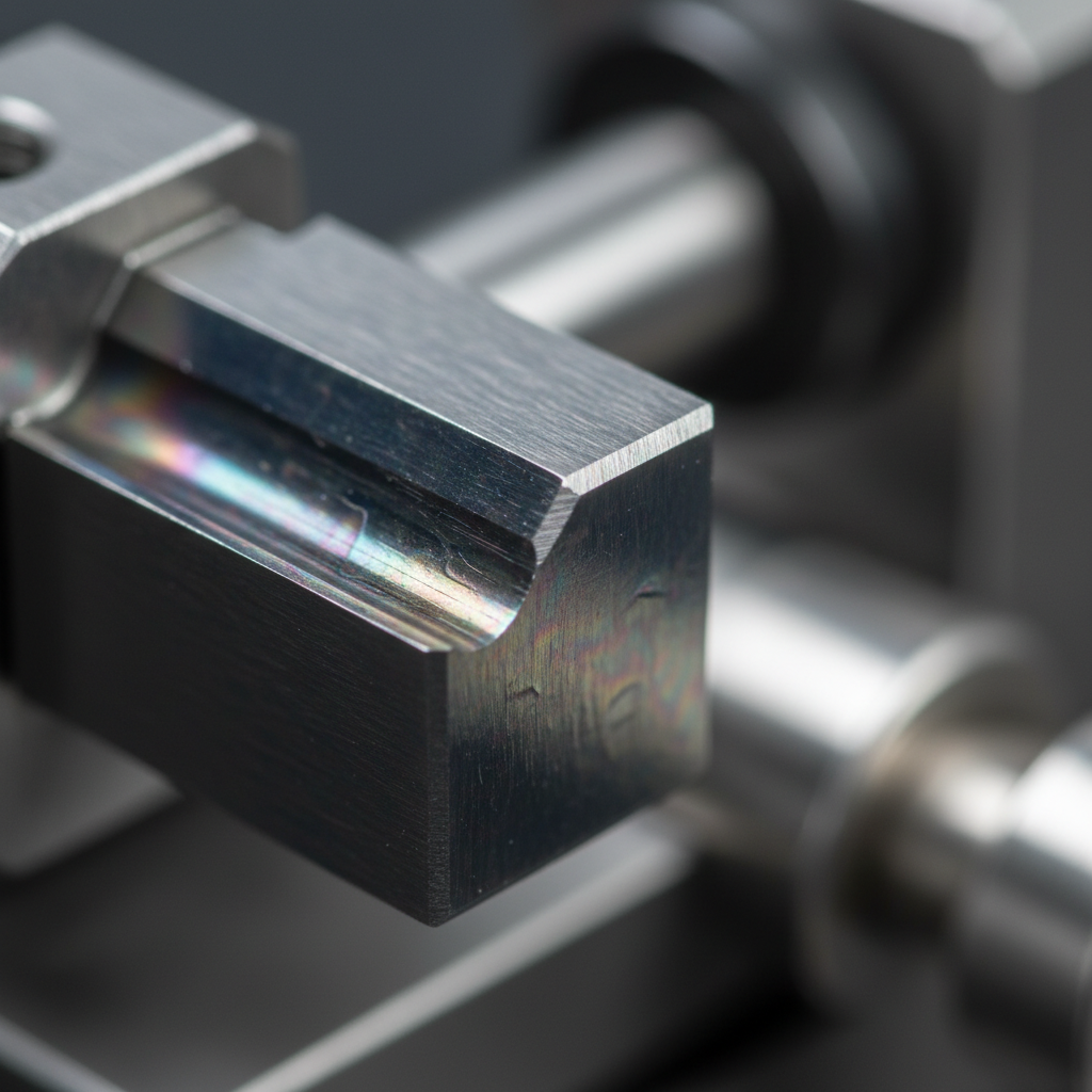 Macro detail of DLC-coated carbide insert showing dark mirror finish and edge integrity for wear-resistant tooling