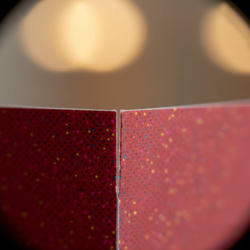 Macro close-up of flyer bleed and trim demonstrating 0.125 inch bleed and safe margins for common mistakes when ordering flyers