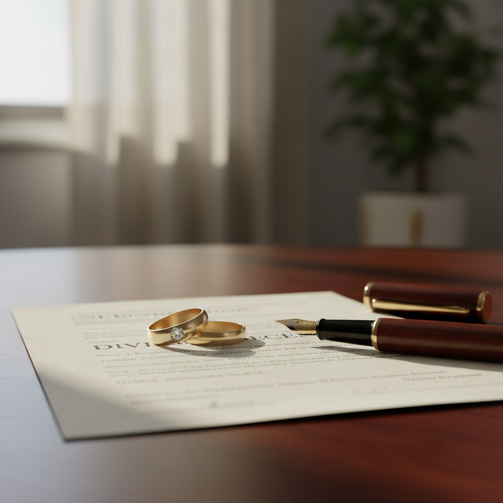Close-up of wedding rings on divorce paperwork symbolizing divorce family law steps in Ontario
