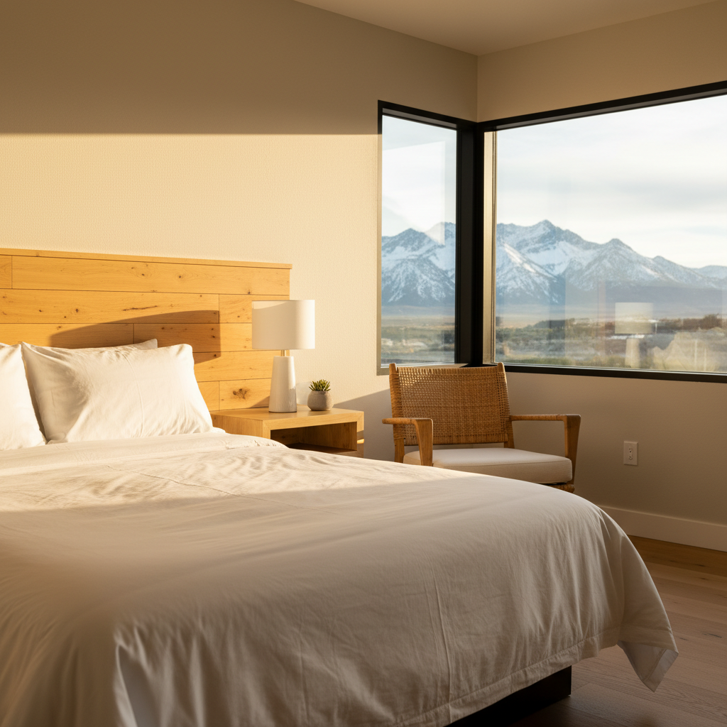 Renovated North Conway motel room with mountain-view window, White Mountain lodging that’s family-friendly and convenient