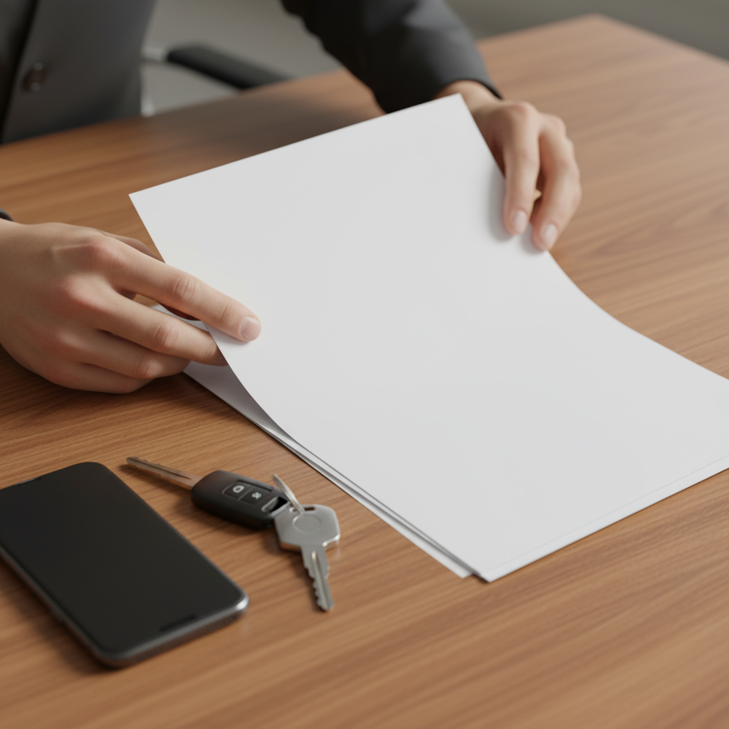 Close-up of hands reviewing traffic ticket documents with car keys, illustrating how a lawyer for speeding tickets prepares disclosure and defense
