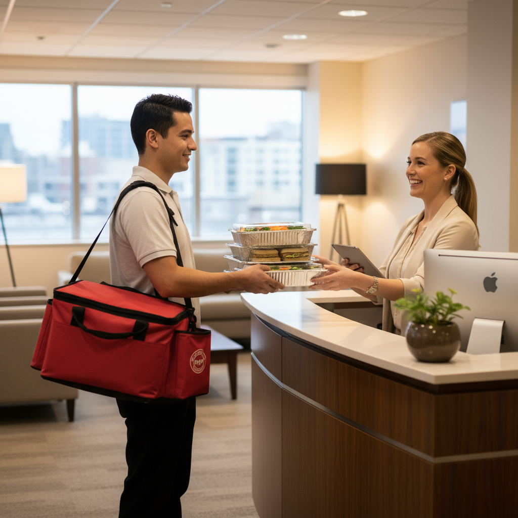 Professional catering delivery for Toronto office meetings with insulated carriers ensuring on-time, safe handoff