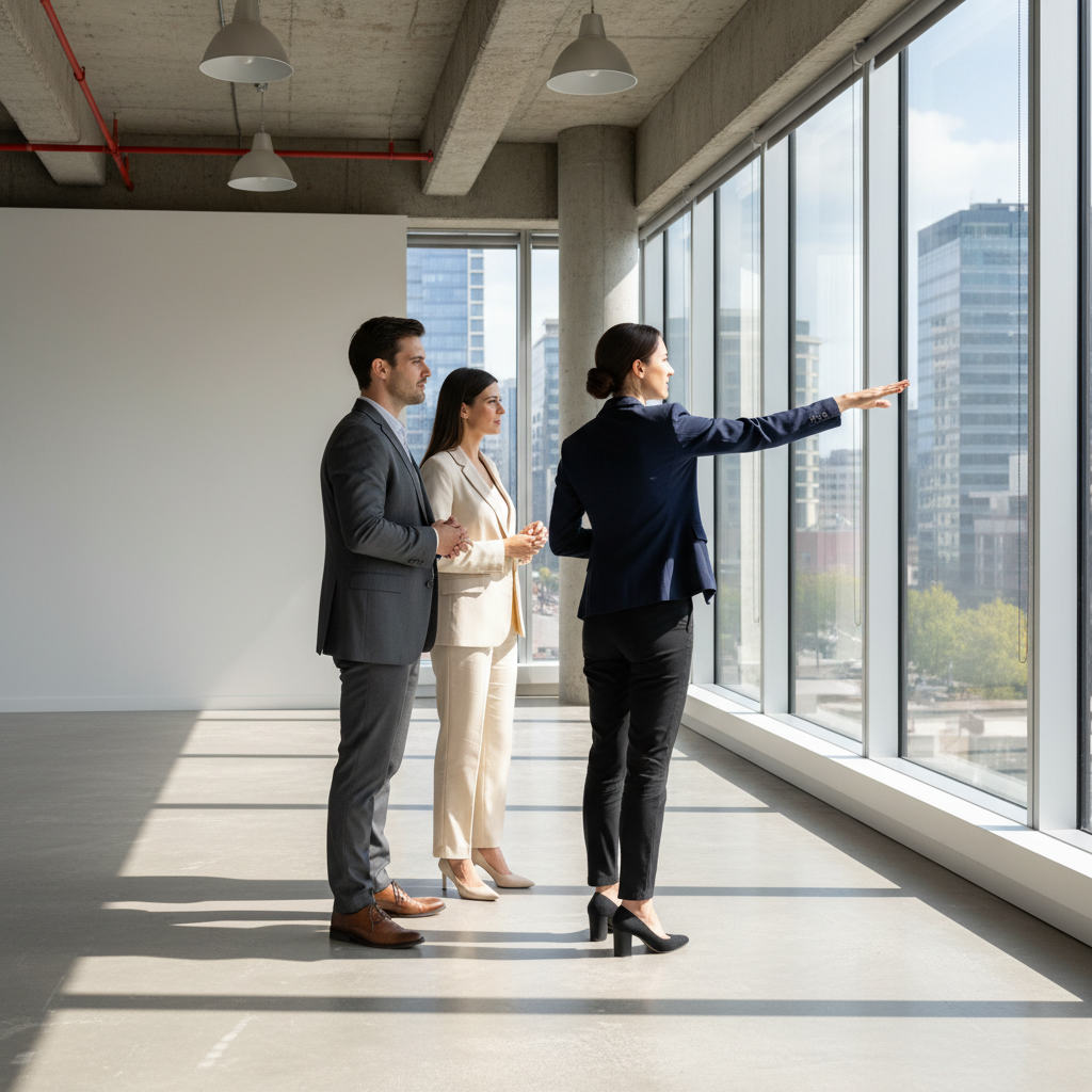 Mississauga commercial property tour led by a commercial real estate agent, highlighting windows, space planning, and due diligence
