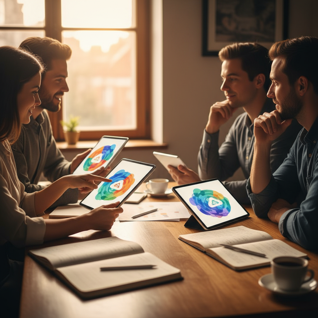 Small business team collaborating on cloud accounting dashboards and reports