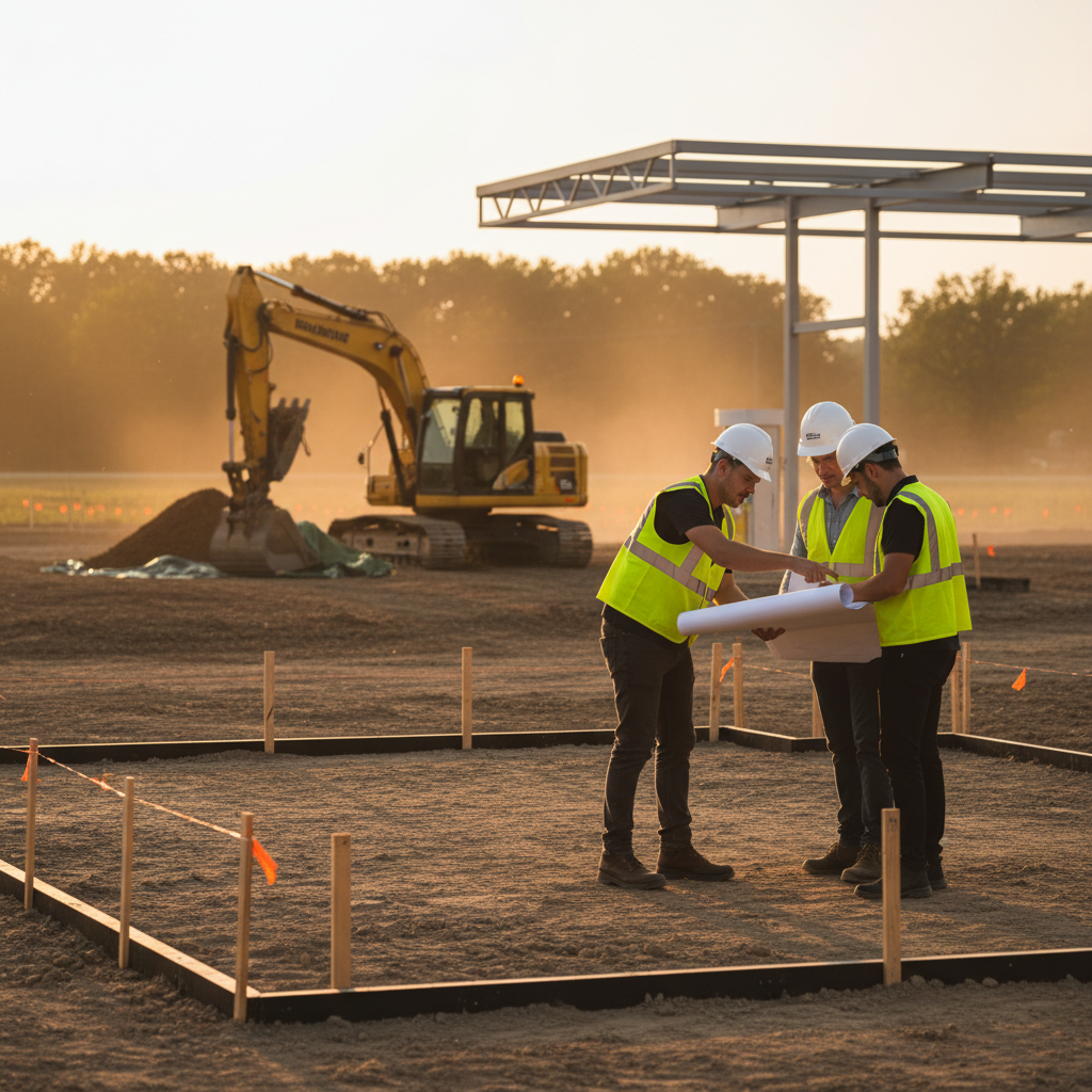 Texas gas station site meeting with plans in hand, illustrating how site plans direct excavation and layout decisions