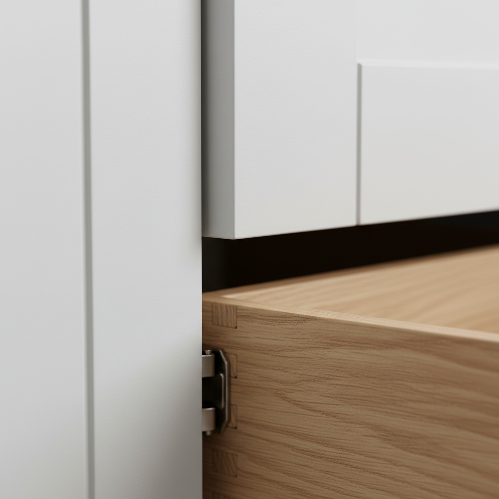 Kitchen Renovation Contractors: Cut Costs Without Losing Style 1 Close-up of CNC-cut cabinet door with soft-close hinge showing craftsmanship by kitchen renovation contractors
