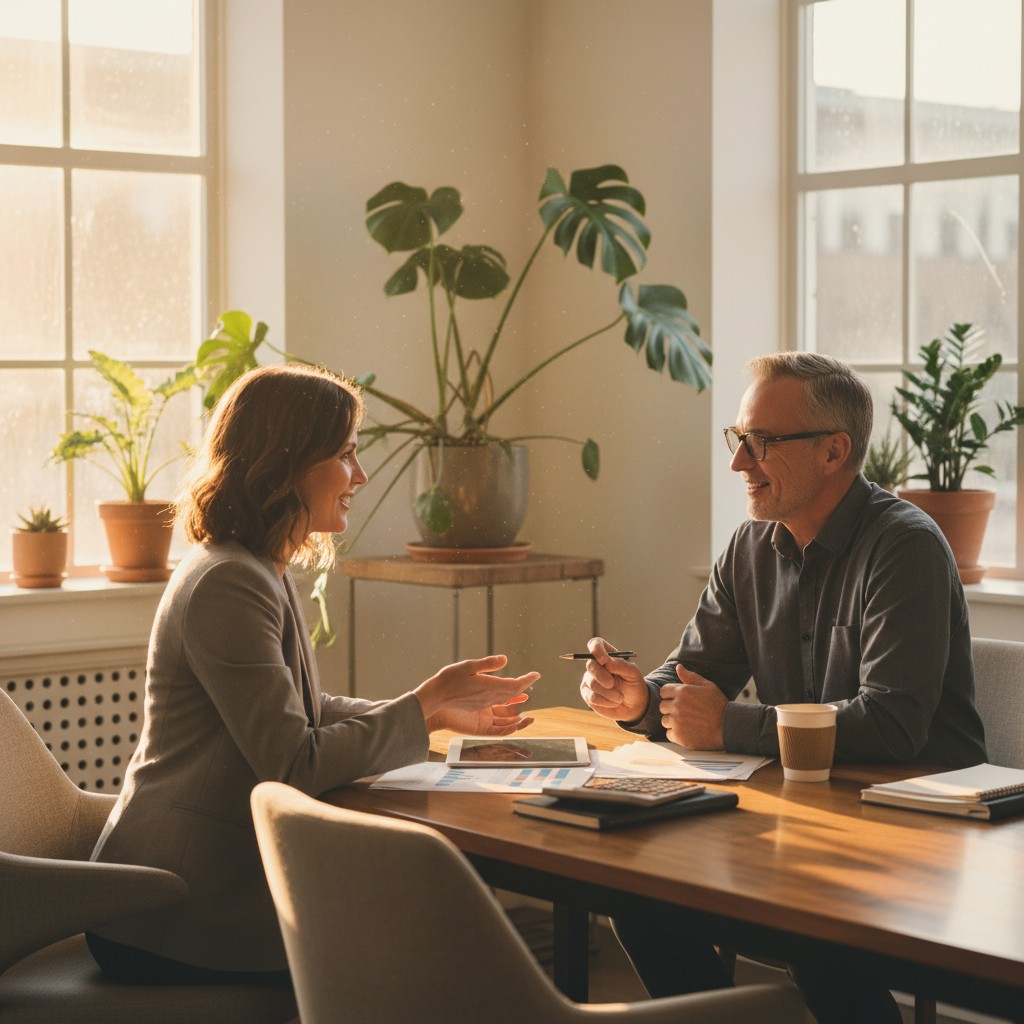 Small business owner meeting with an accountant in Parramatta to plan BAS, STP, and year-end reporting