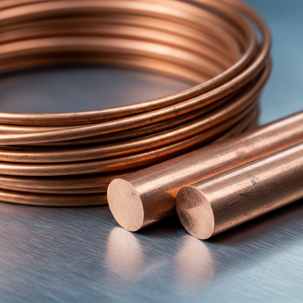 Close-up of bright bare copper wire coils and clean copper tubing ends prepared for a copper recycling center