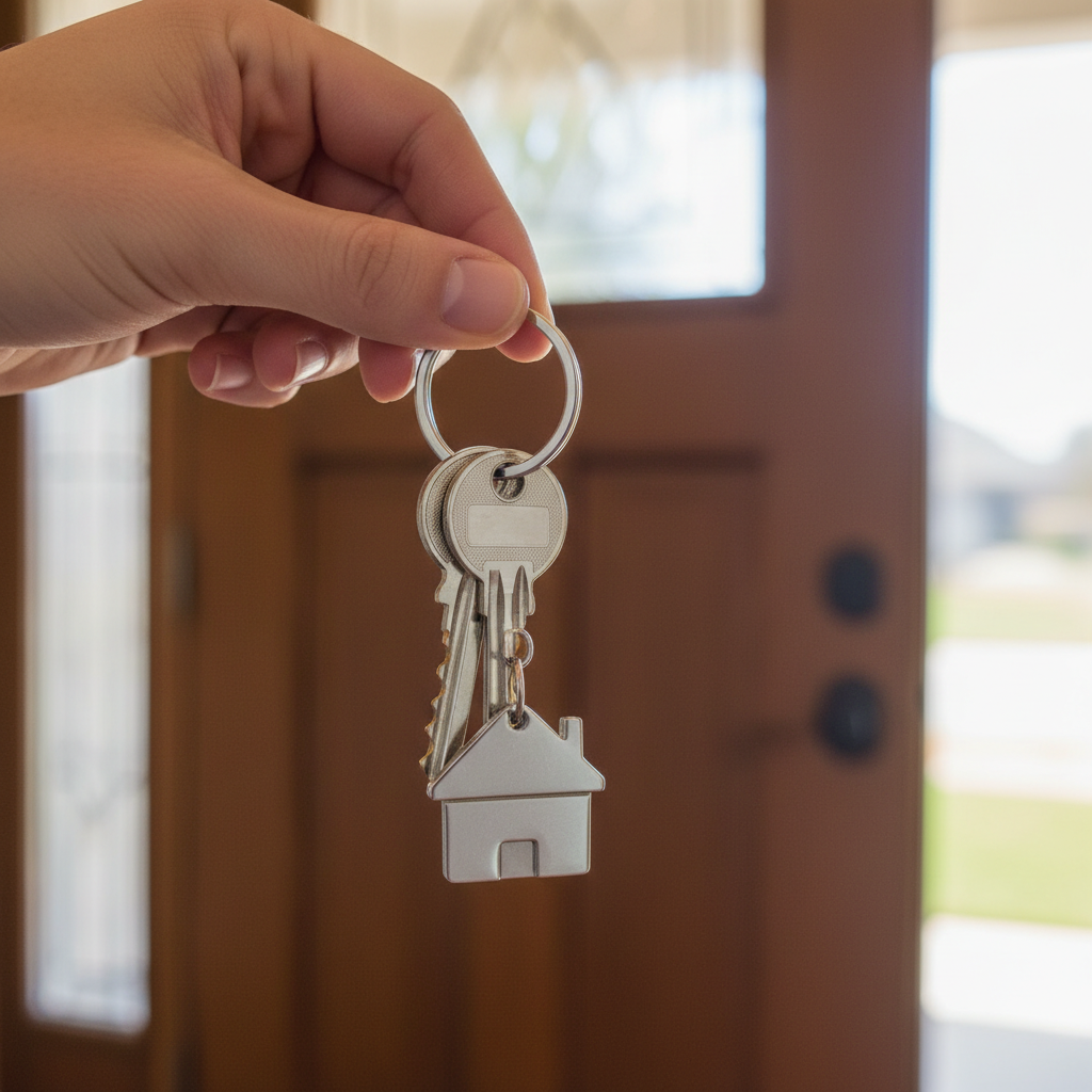 Close-up of new home keys in hand illustrating first-time buyer closing steps in Brampton