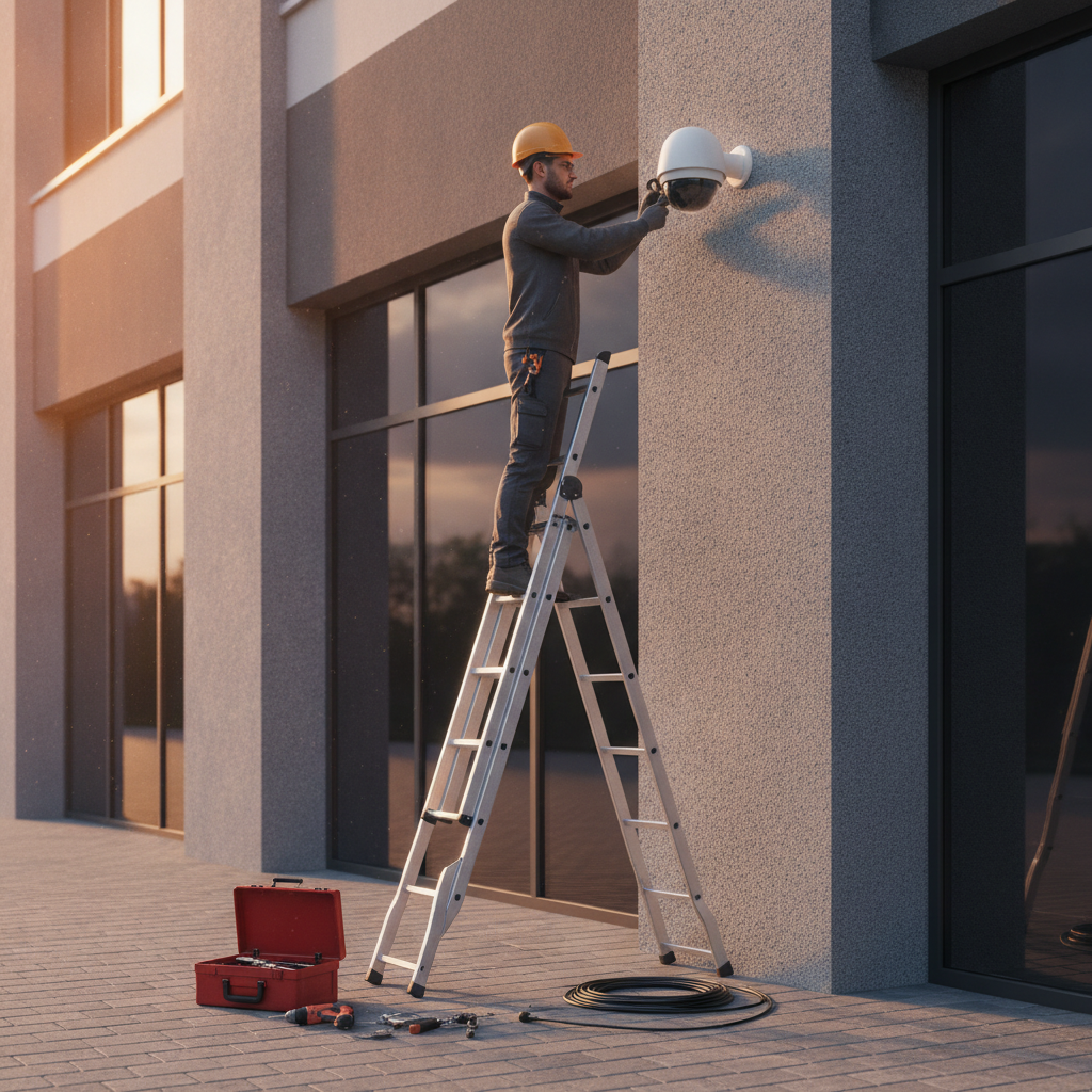 Technician installing a weatherproof dome CCTV camera in Tennessee for reliable security footage capture