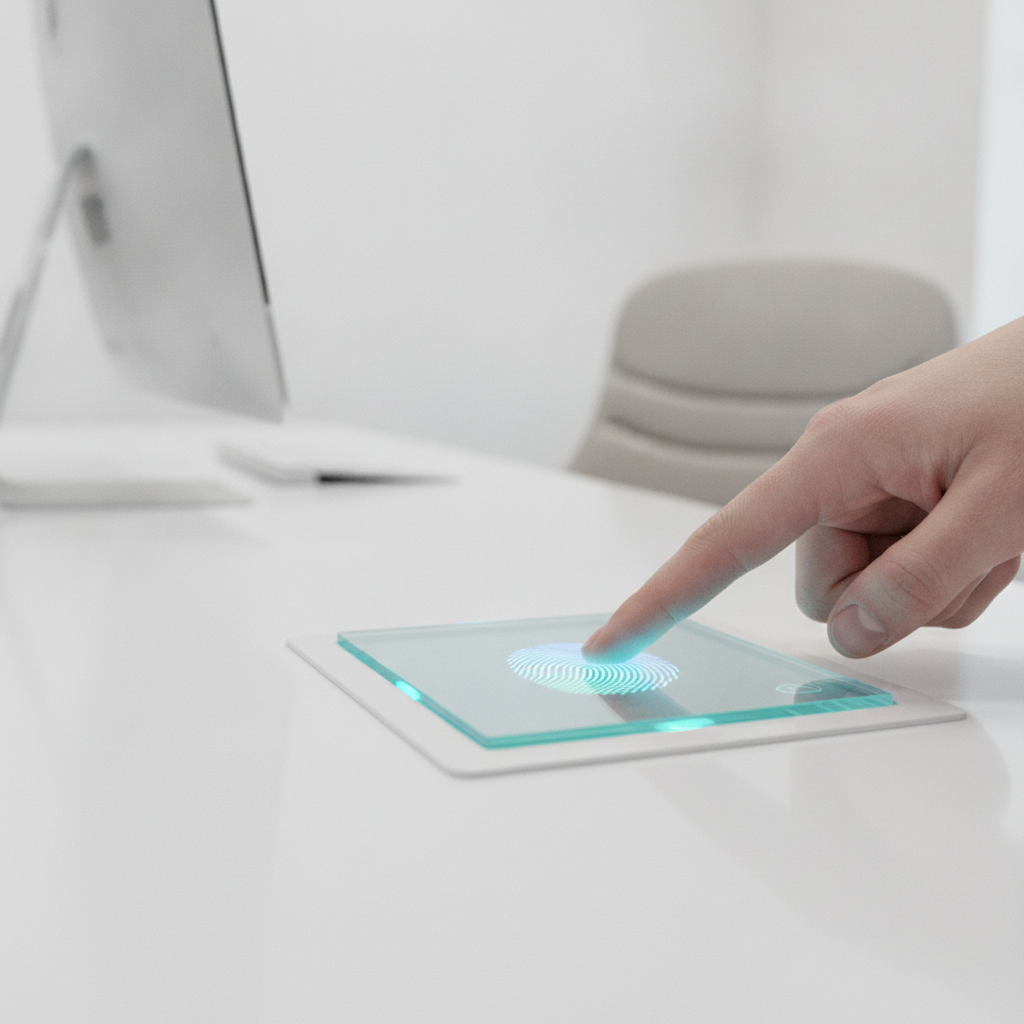 Close-up biometric fingerprint scan for Canada student visa application, detail shot