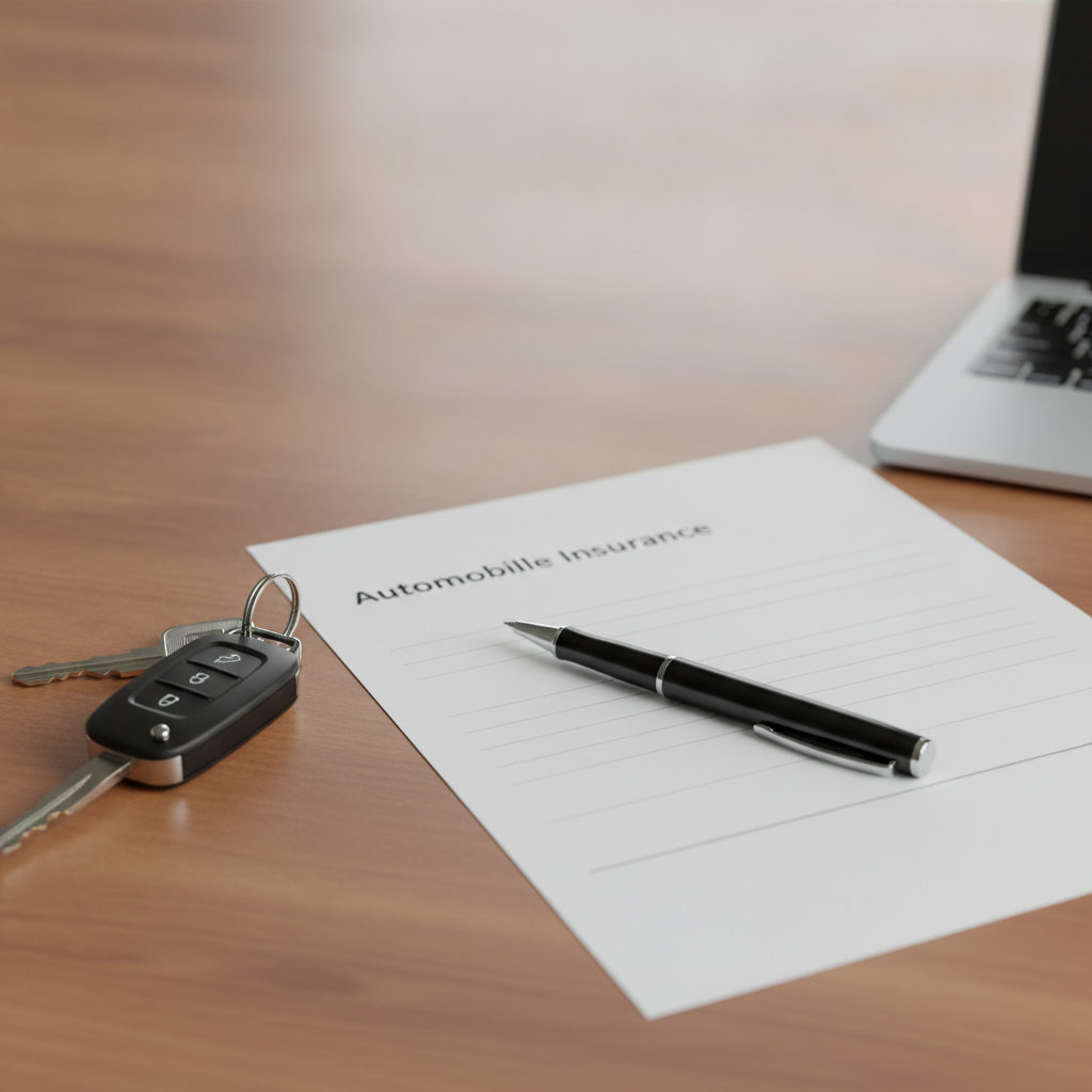Close-up of auto insurance documents, car keys, and laptop for an Ontario CAA auto insurance quote