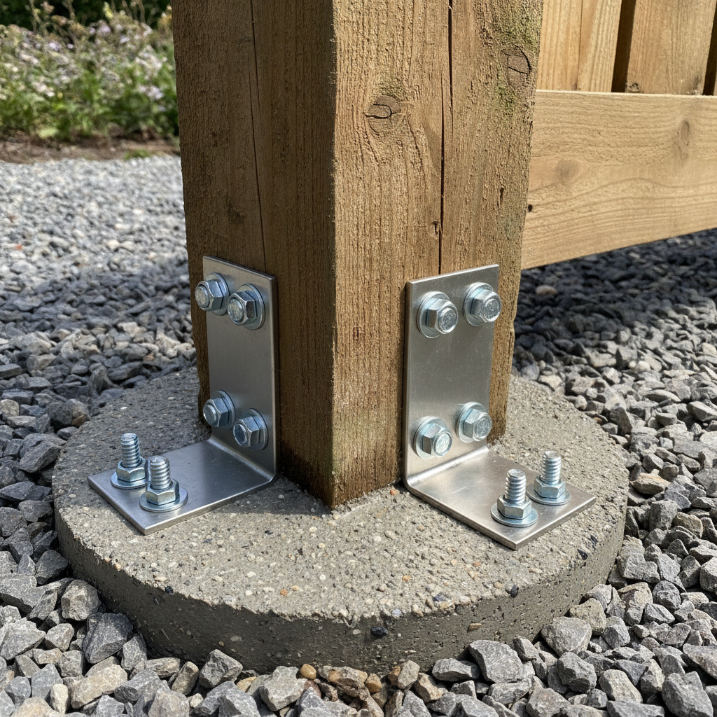 Close-up of fence post set with gravel and concrete showing robust Mississauga installation method