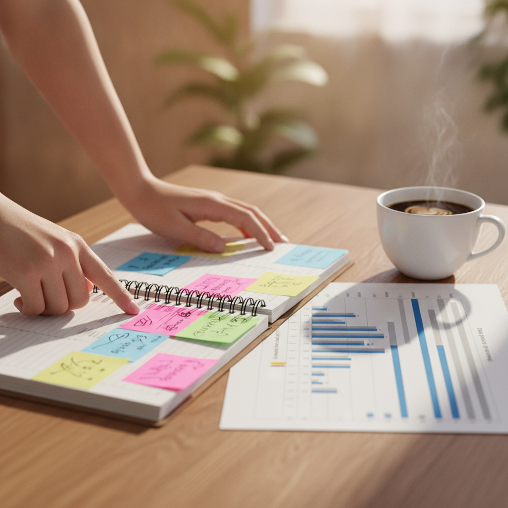 Close-up study plan highlighting CAPM vs PMP preparation steps with Gantt-style chart and notes