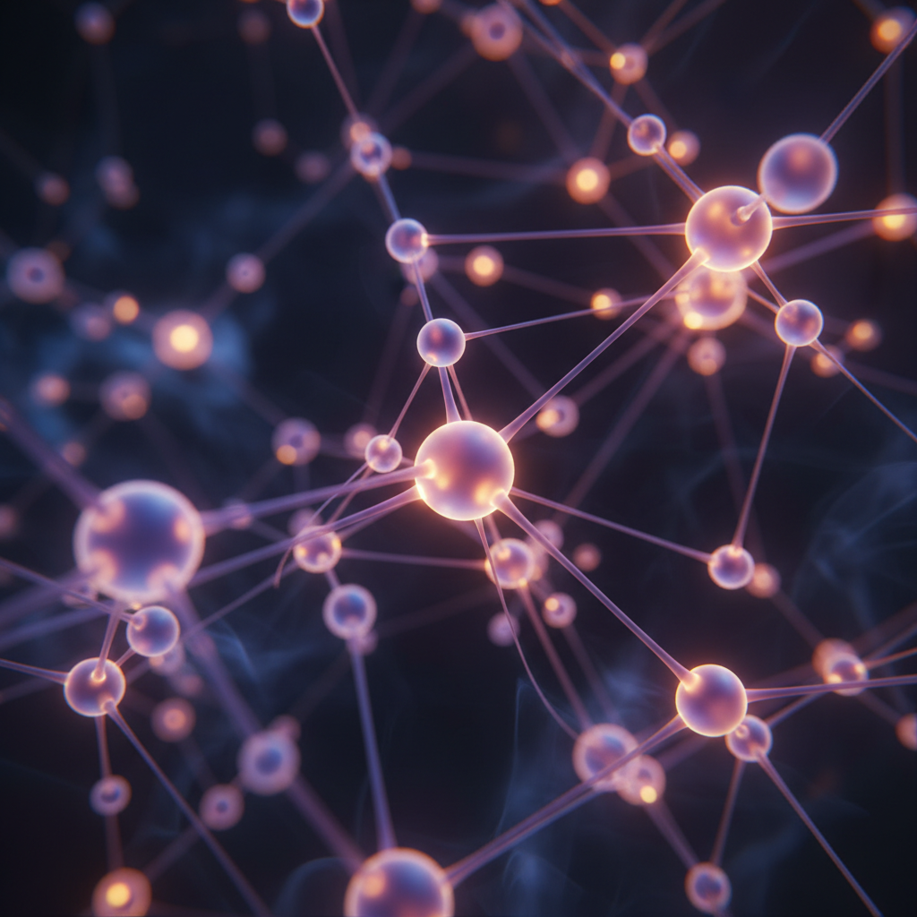 Close-up neural network visualization illustrating AI content generation workflow and semantic connections for SEO